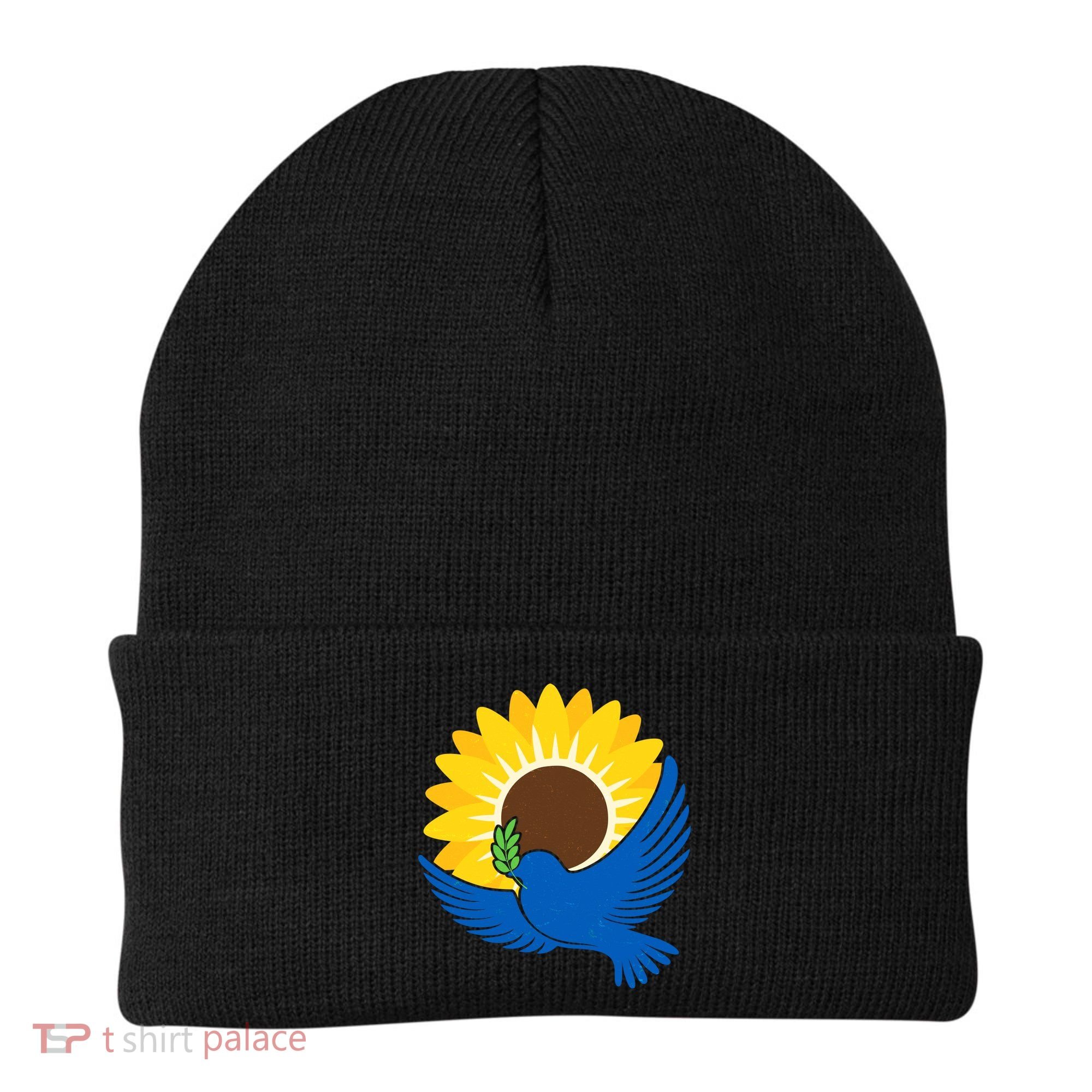 Sunflower Peace Dove Stand With Ukraine End The War Beanie