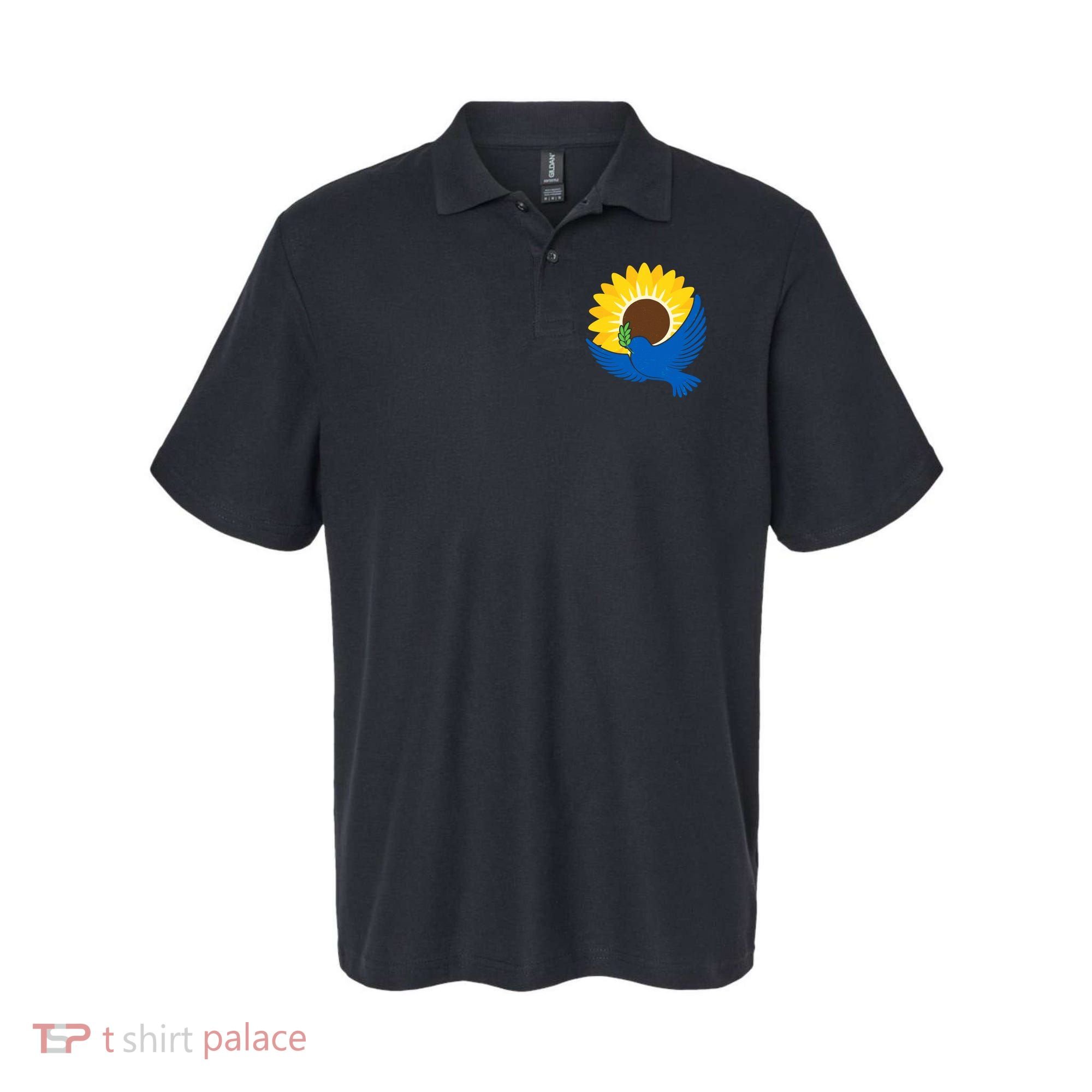 Sunflower Peace Dove Stand With Ukraine End The War Polo