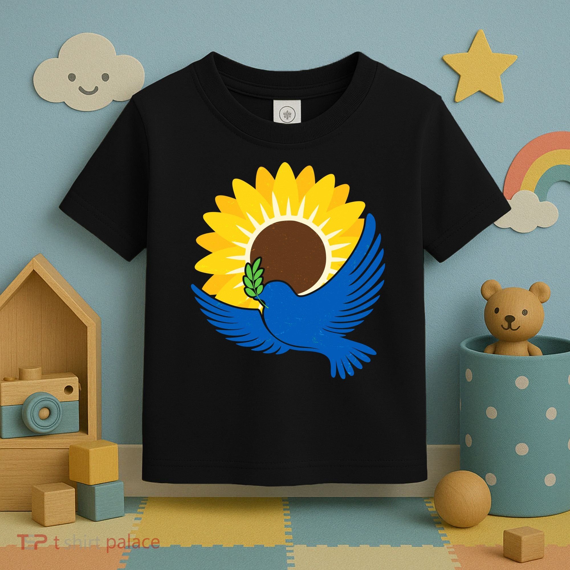 Sunflower Peace Dove Stand With Ukraine End The War Toddler T-Shirt