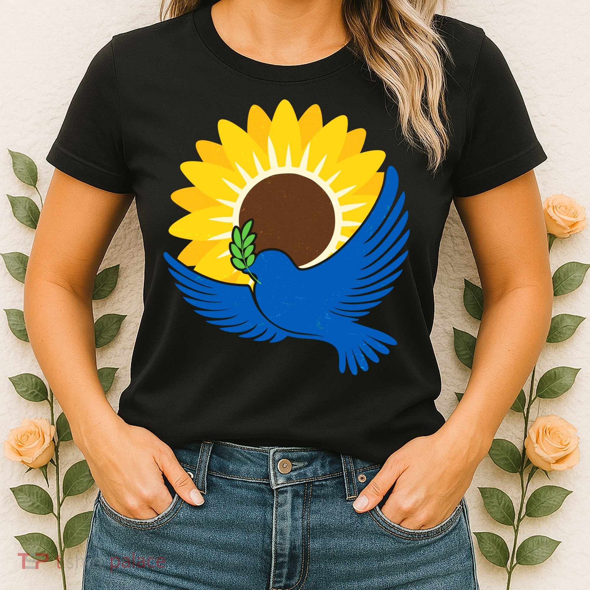 Sunflower Peace Dove Stand With Ukraine End The War Women's T-Shirt
