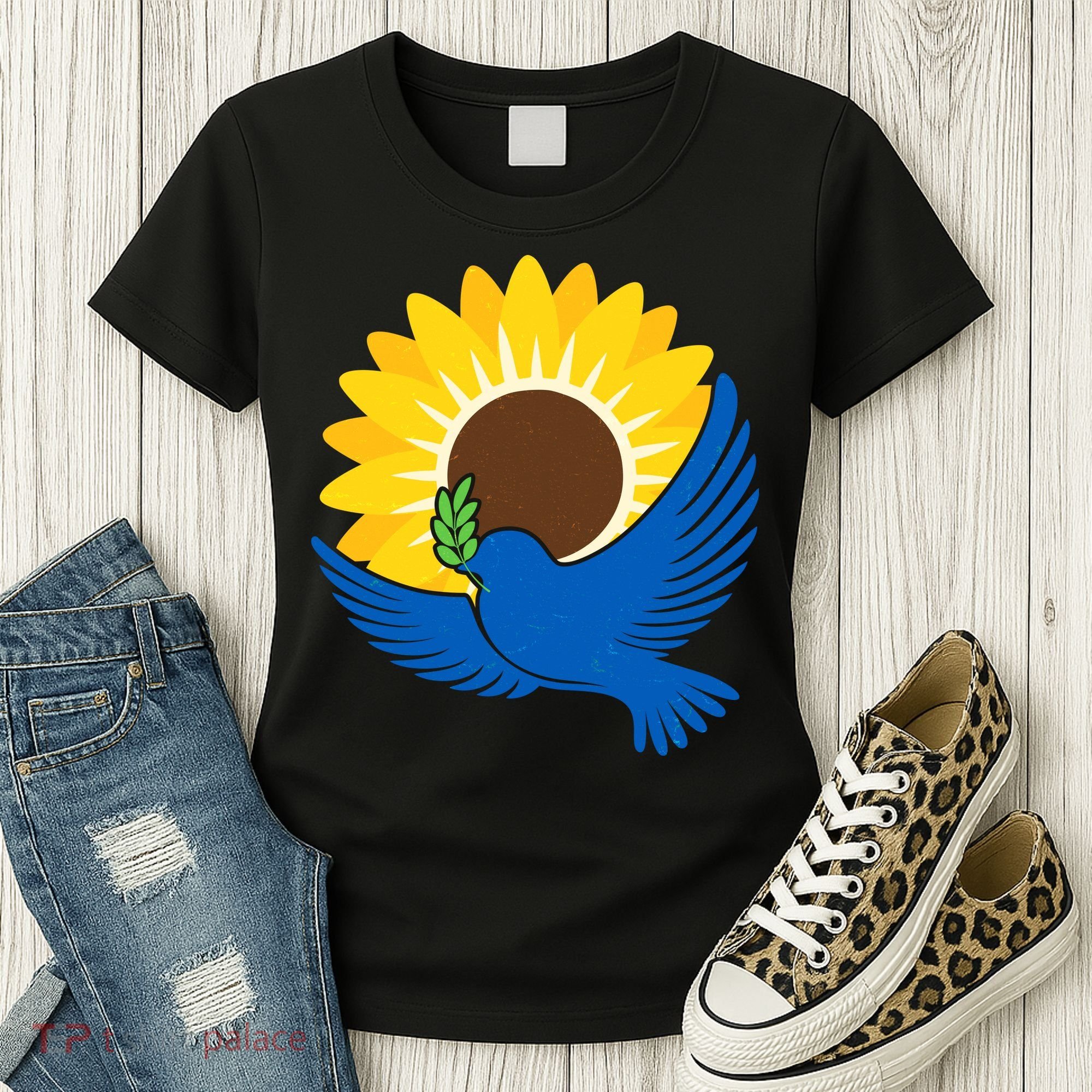 Sunflower Peace Dove Stand With Ukraine End The War Women's T-Shirt