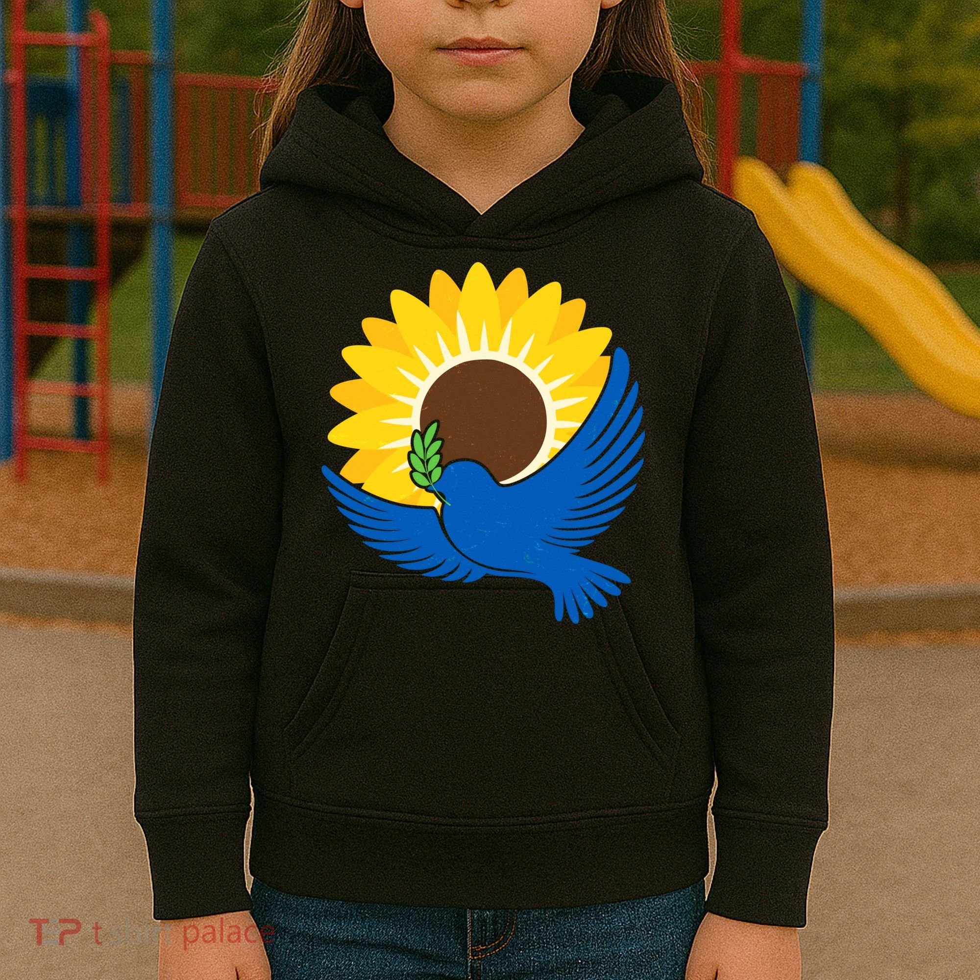 Sunflower Peace Dove Stand With Ukraine End The War Kids Hoodie