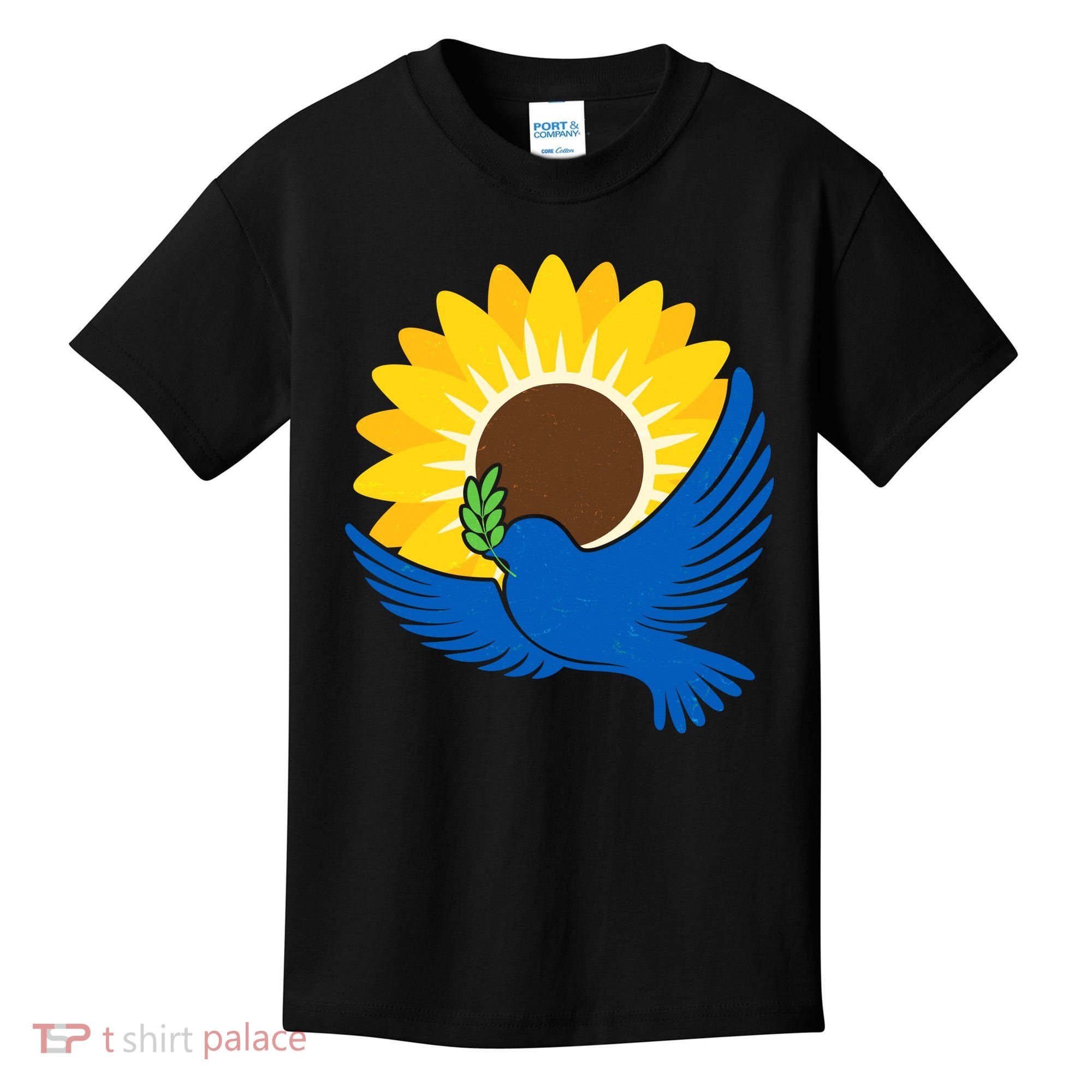 Sunflower Peace Dove Stand With Ukraine End The War Kids T-Shirt
