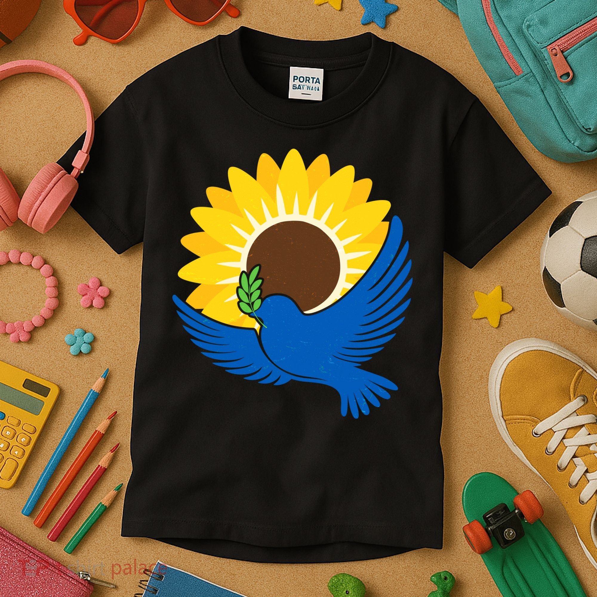 Sunflower Peace Dove Stand With Ukraine End The War Kids T-Shirt
