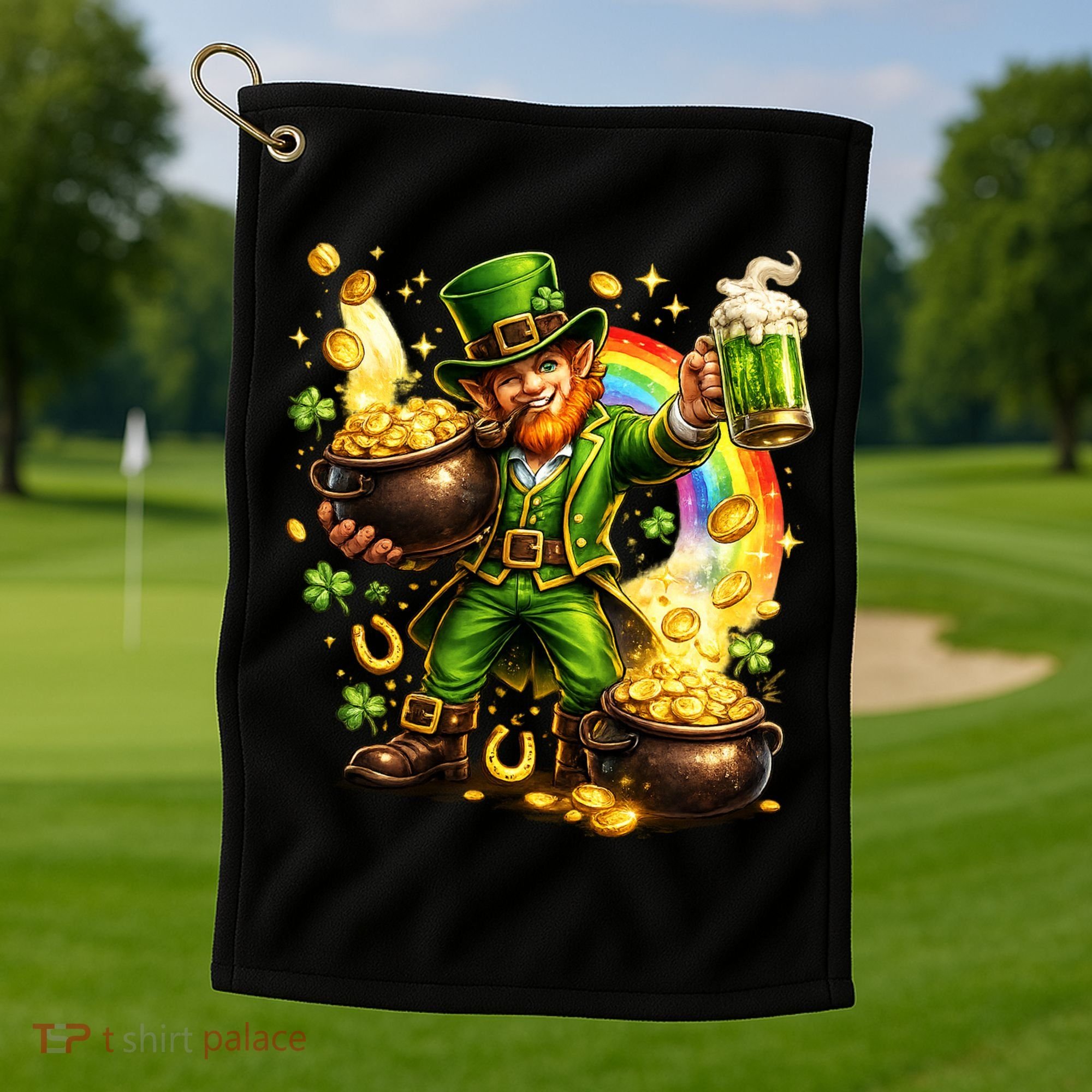 St Patricks Day Irish Leprechaun Pot Of Gold Golf Towel