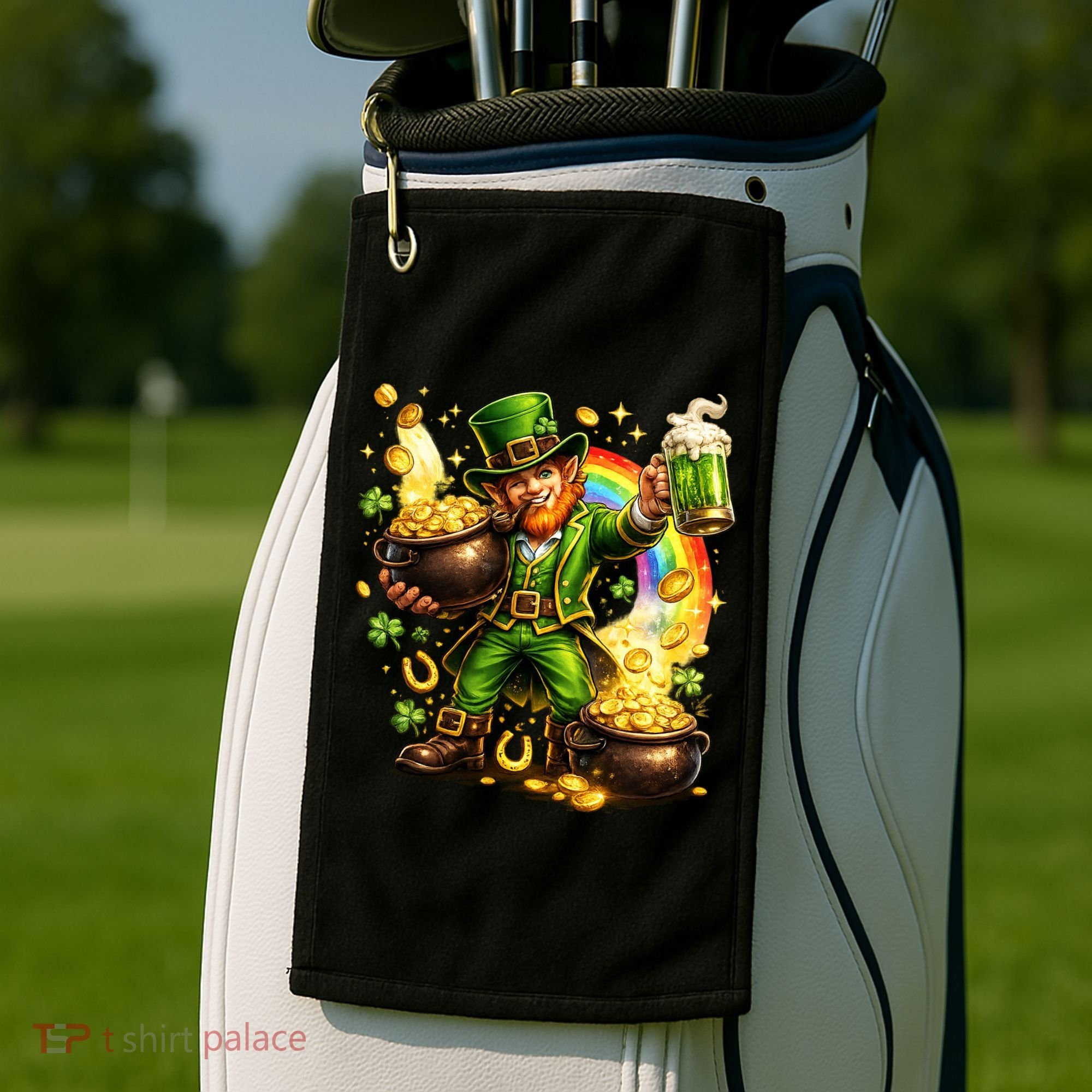 St Patricks Day Irish Leprechaun Pot Of Gold Golf Towel