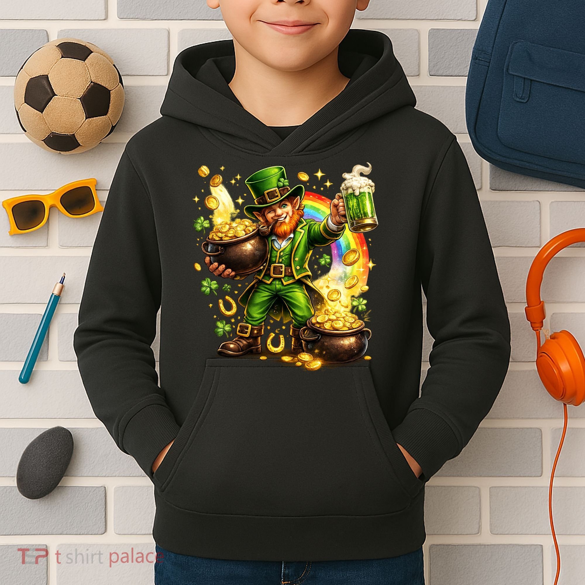 St Patricks Day Irish Leprechaun Pot Of Gold Kids Hoodie