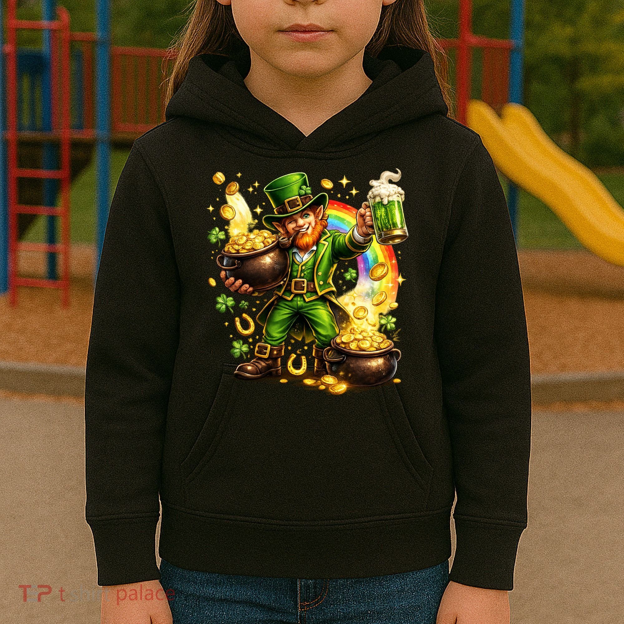 St Patricks Day Irish Leprechaun Pot Of Gold Kids Hoodie