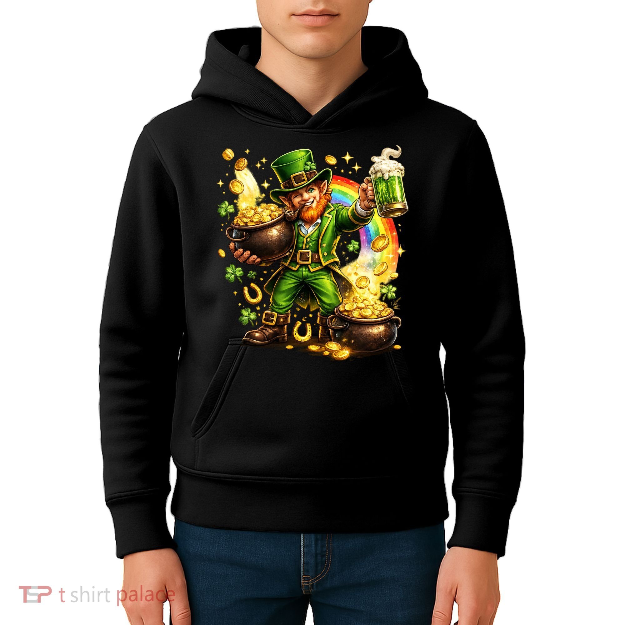 St Patricks Day Irish Leprechaun Pot Of Gold Kids Hoodie