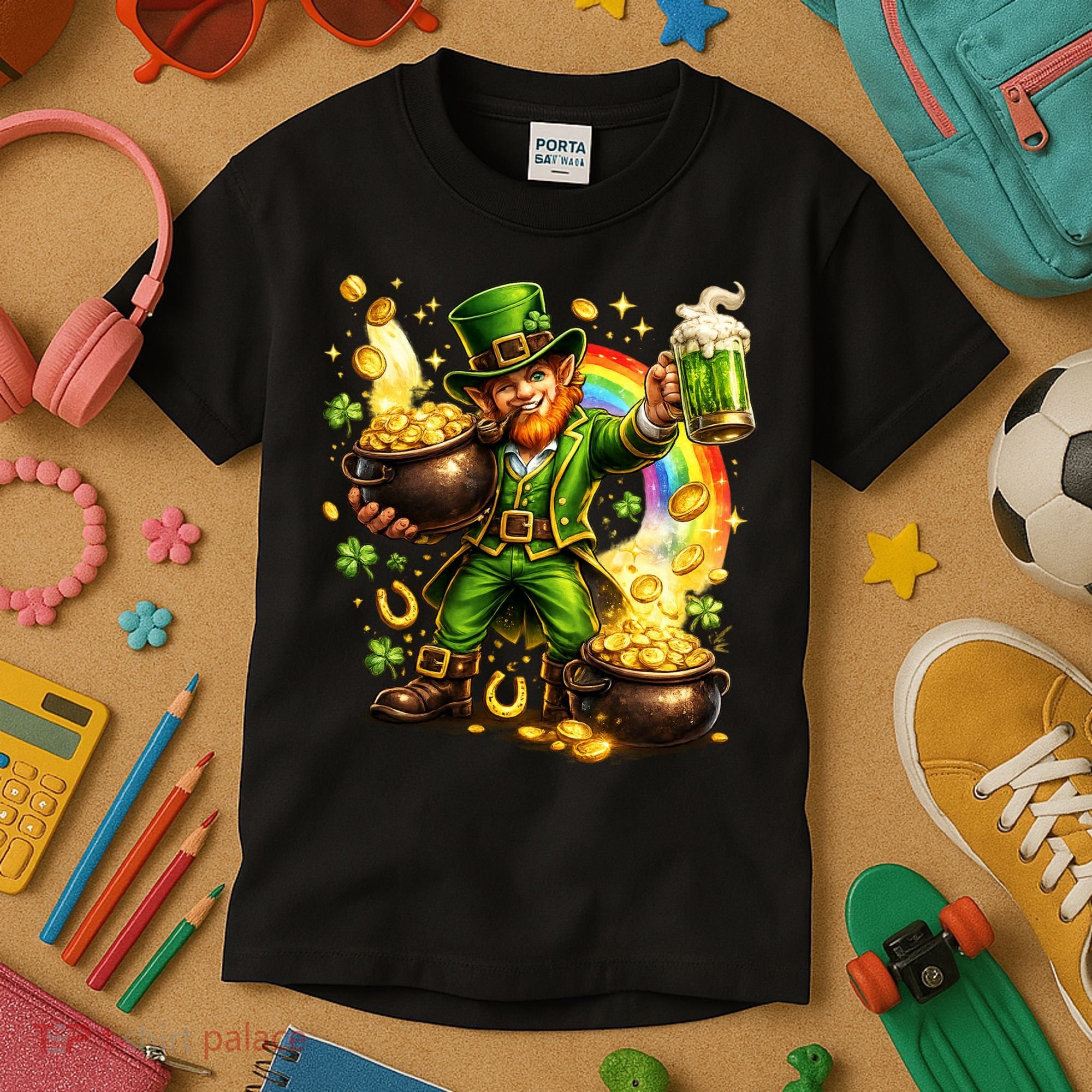 St Patricks Day Irish Leprechaun Pot Of Gold Kids T-Shirt