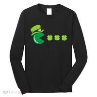 St Patricks Day Eating Shamrock Retro Gamer Long Sleeve Shirt thumb 0