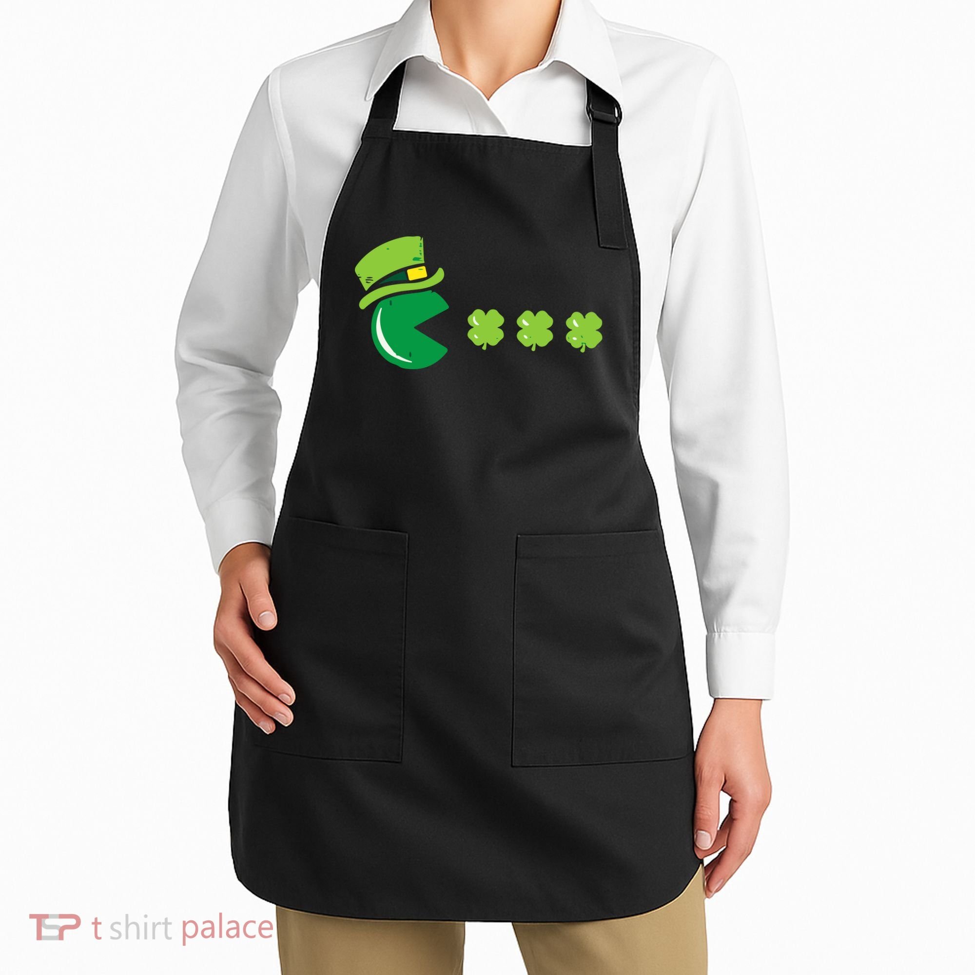 St Patricks Day Eating Shamrock Retro Gamer Apron