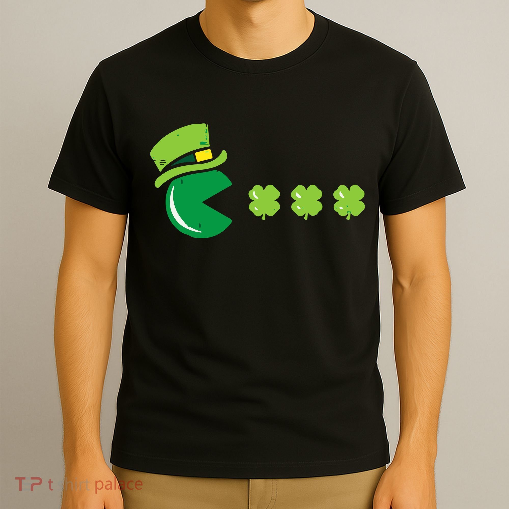 St Patricks Day Eating Shamrock Retro Gamer T-Shirt
