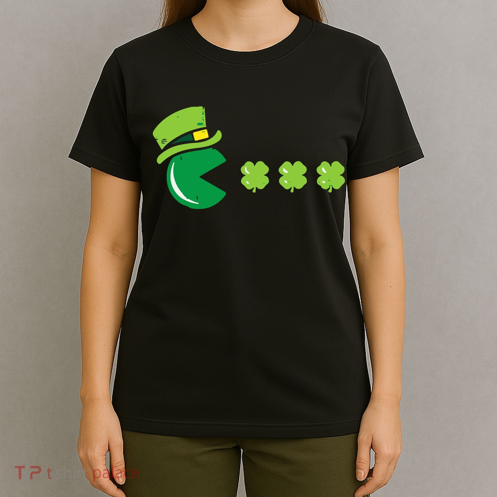 St Patricks Day Eating Shamrock Retro Gamer T-Shirt