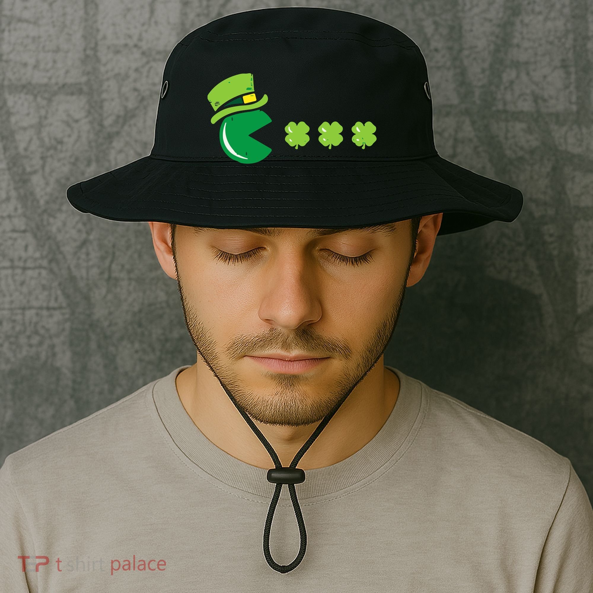 St Patricks Day Eating Shamrock Retro Gamer Bucket Hat