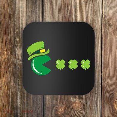 St Patricks Day Eating Shamrock Retro Gamer Coaster