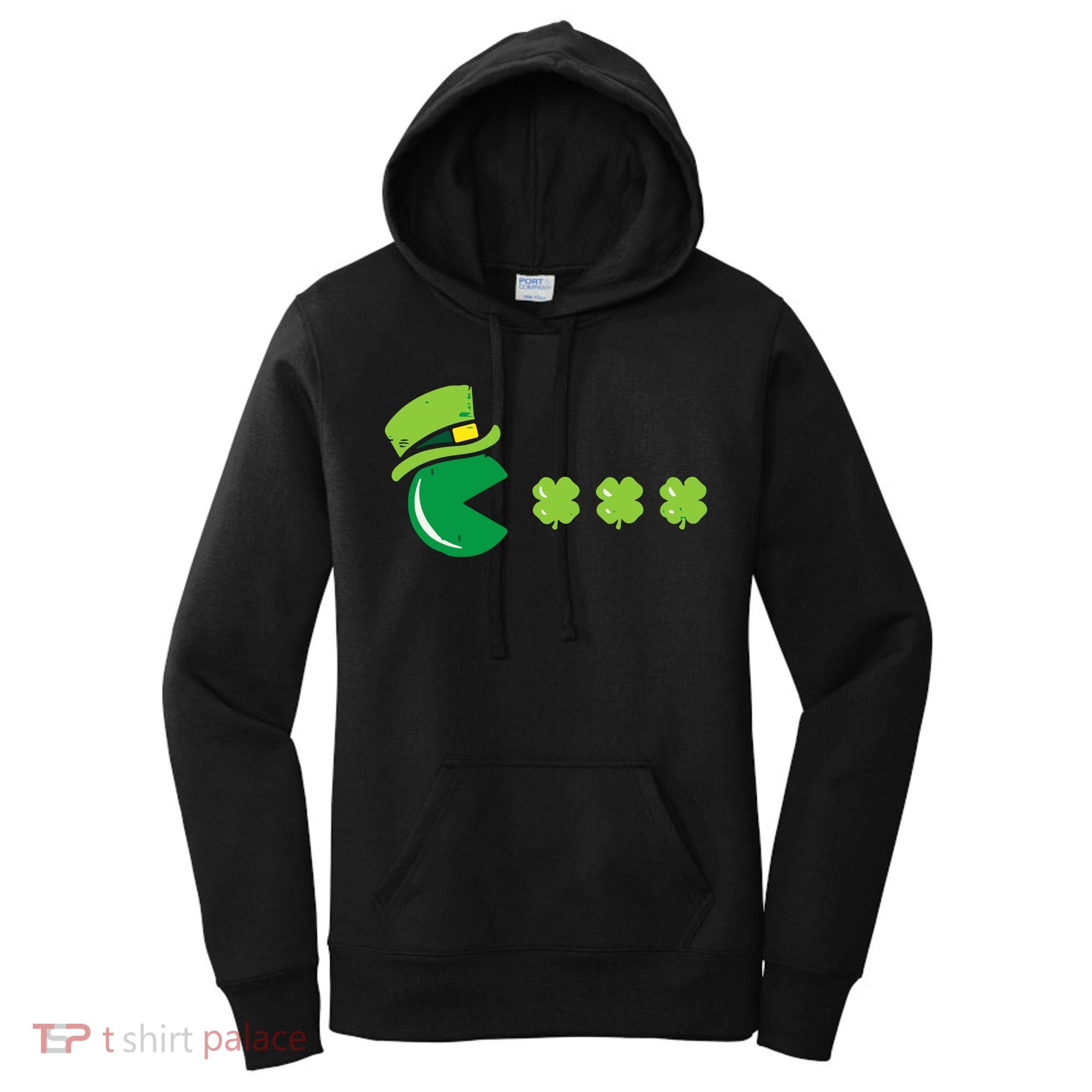 St Patricks Day Eating Shamrock Retro Gamer Women's Hoodie