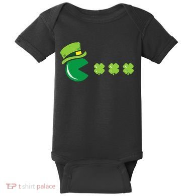 St Patricks Day Eating Shamrock Retro Gamer Baby Bodysuit