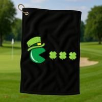 St Patricks Day Eating Shamrock Retro Gamer Golf Towel thumb 1