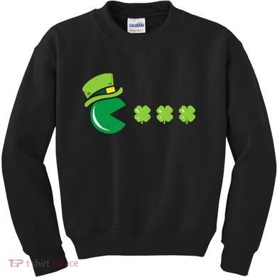 St Patricks Day Eating Shamrock Retro Gamer Kids Sweatshirt