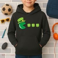 St Patricks Day Eating Shamrock Retro Gamer Kids Hoodie thumb 2