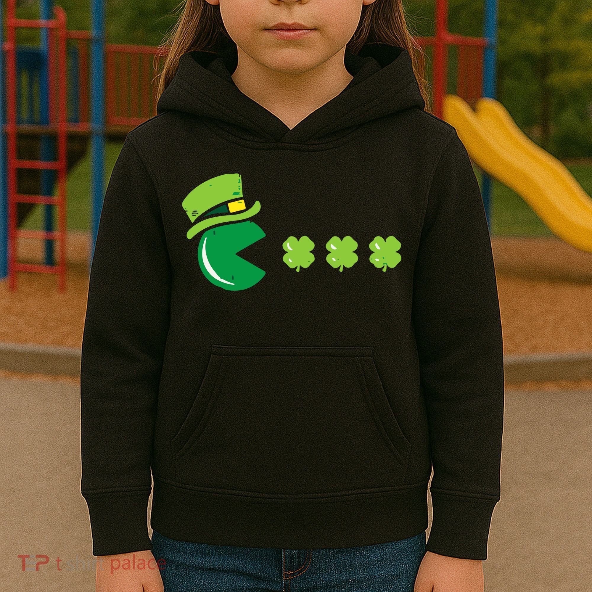 St Patricks Day Eating Shamrock Retro Gamer Kids Hoodie