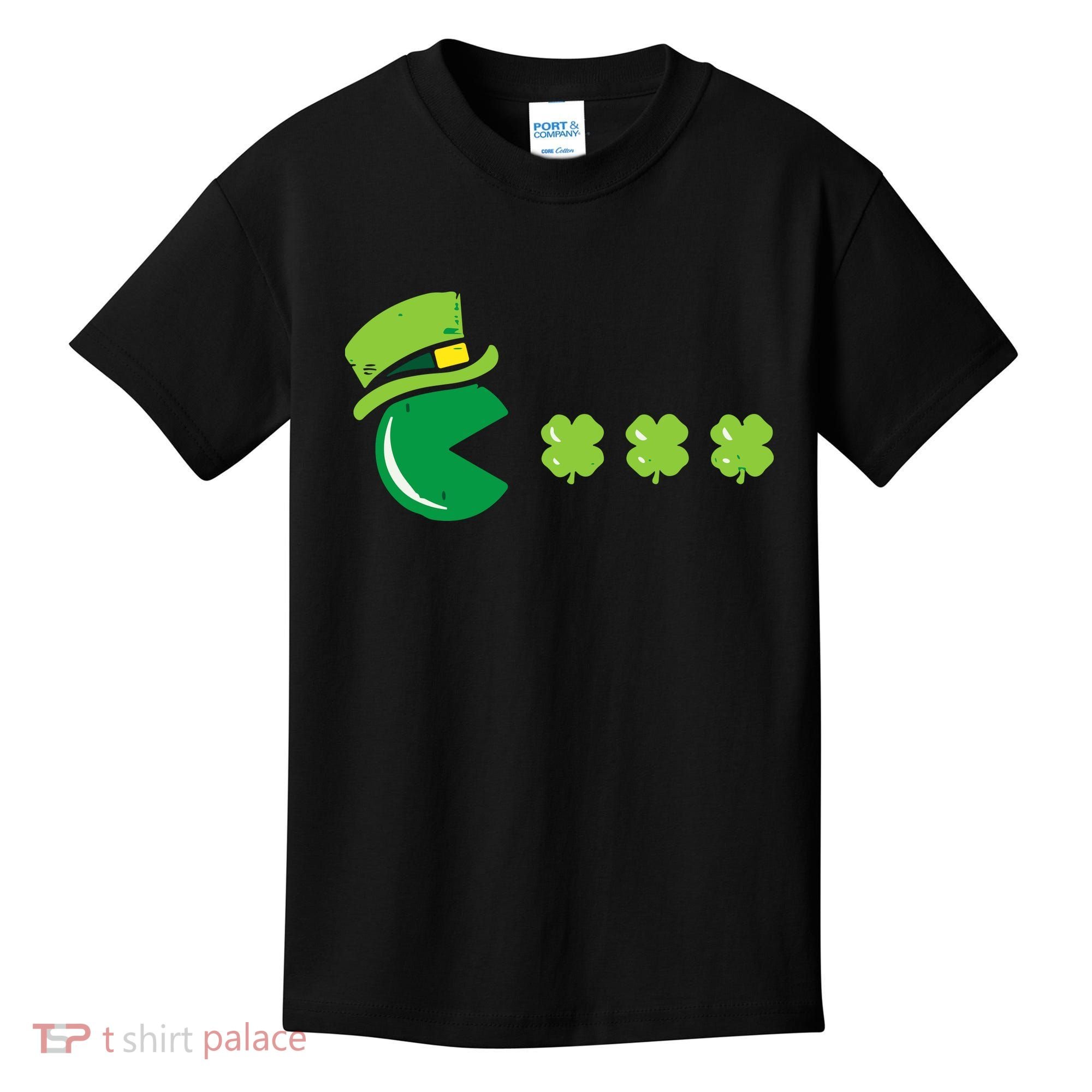 St Patricks Day Eating Shamrock Retro Gamer Kids T-Shirt