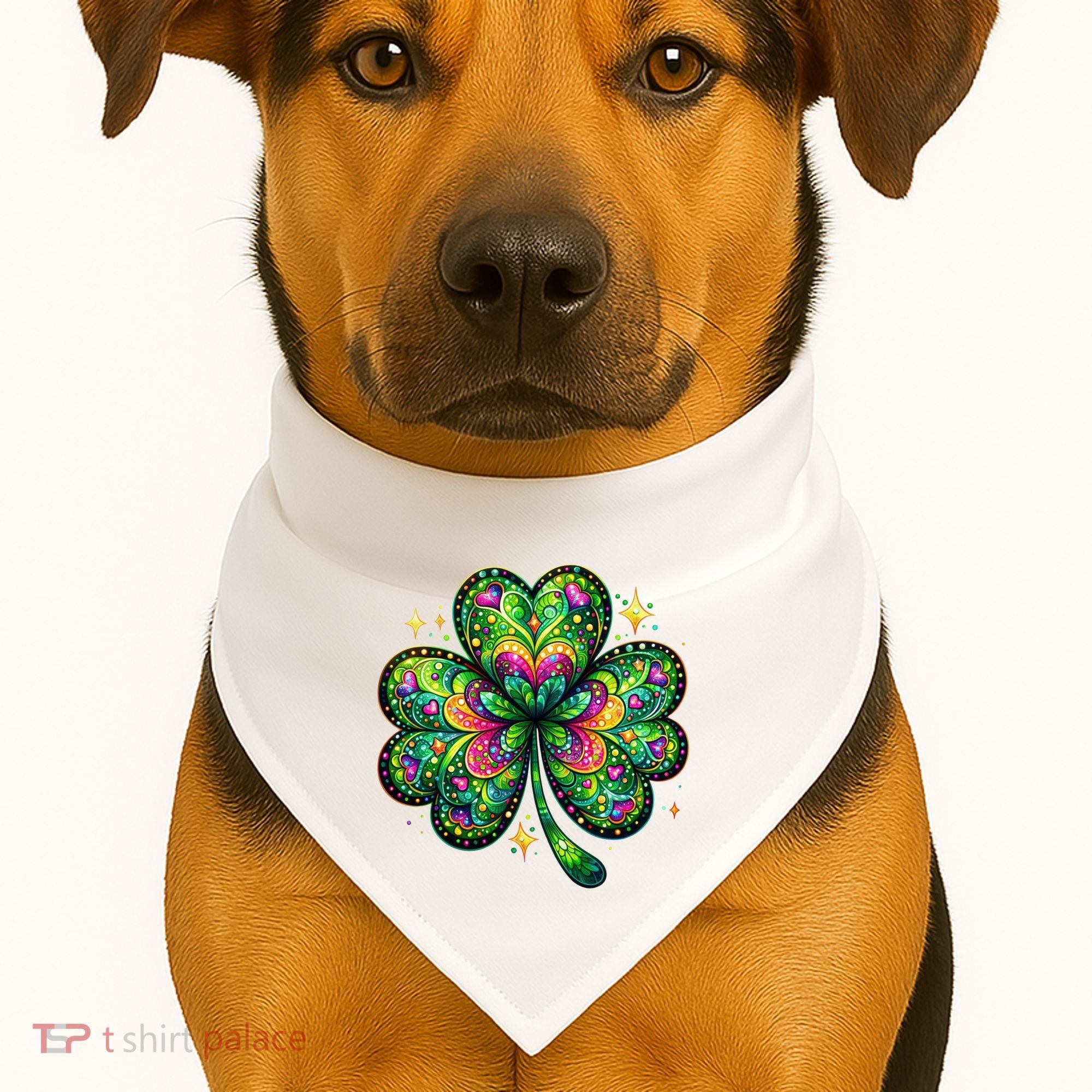 St Patricks Day Shamrock Irish Clover USA-Made Doggie Bandana