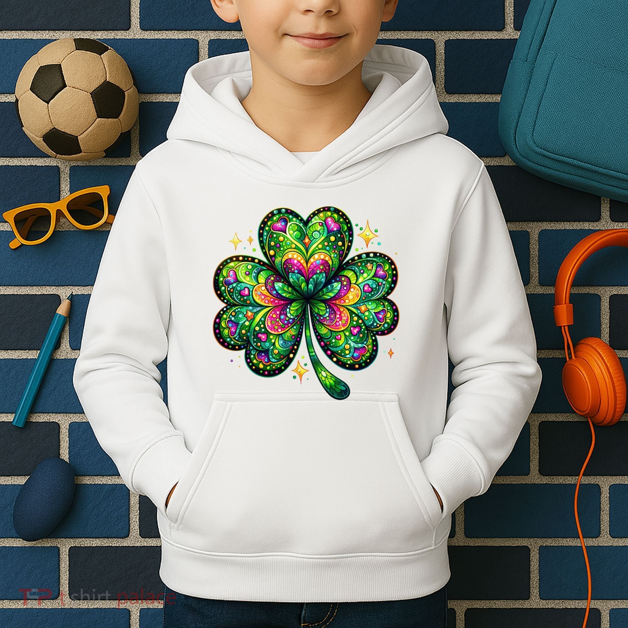 St Patricks Day Shamrock Irish Clover Kids Hoodie