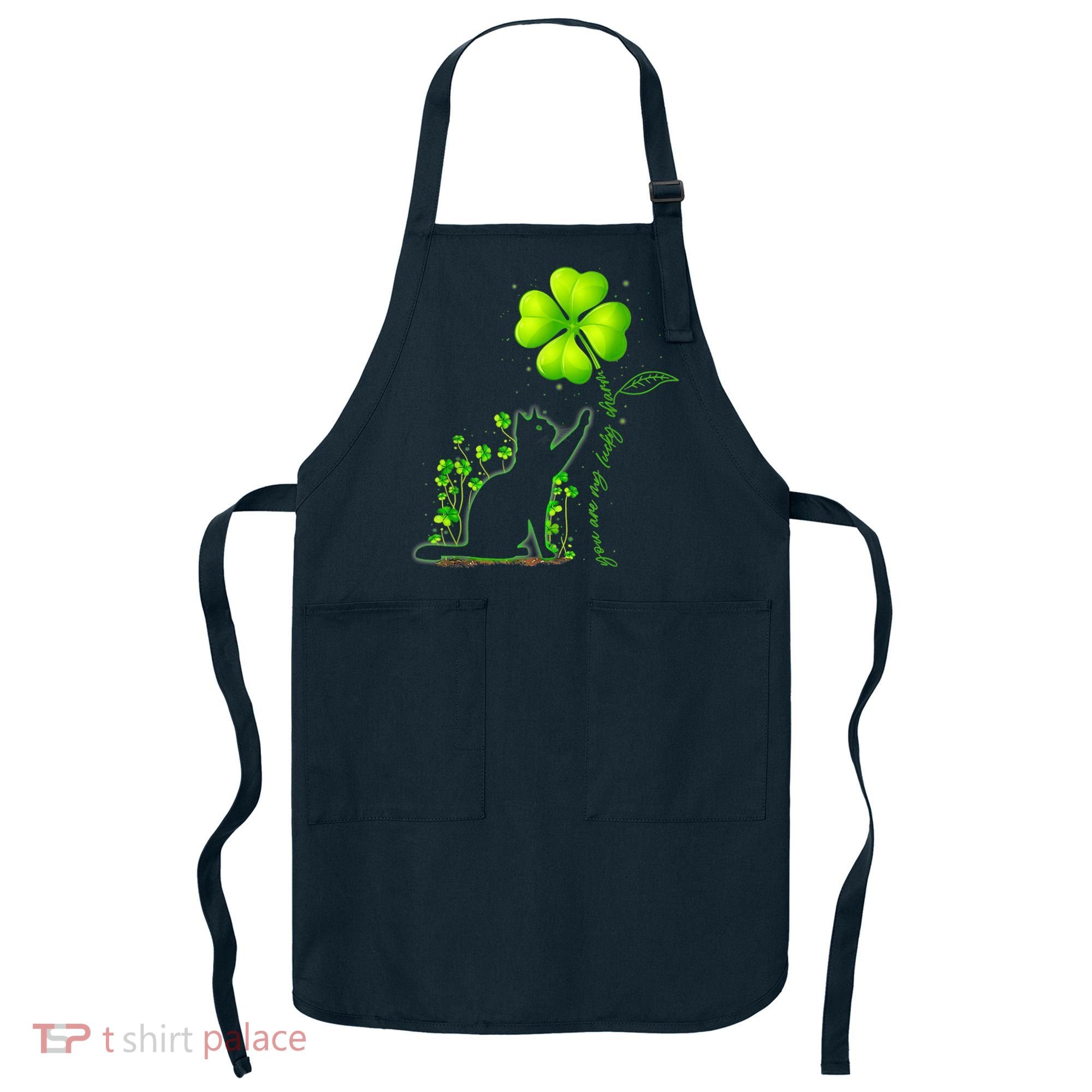 St Patricks Day Black Cat My Lucky Charm Shamrock Wo Girl Apron