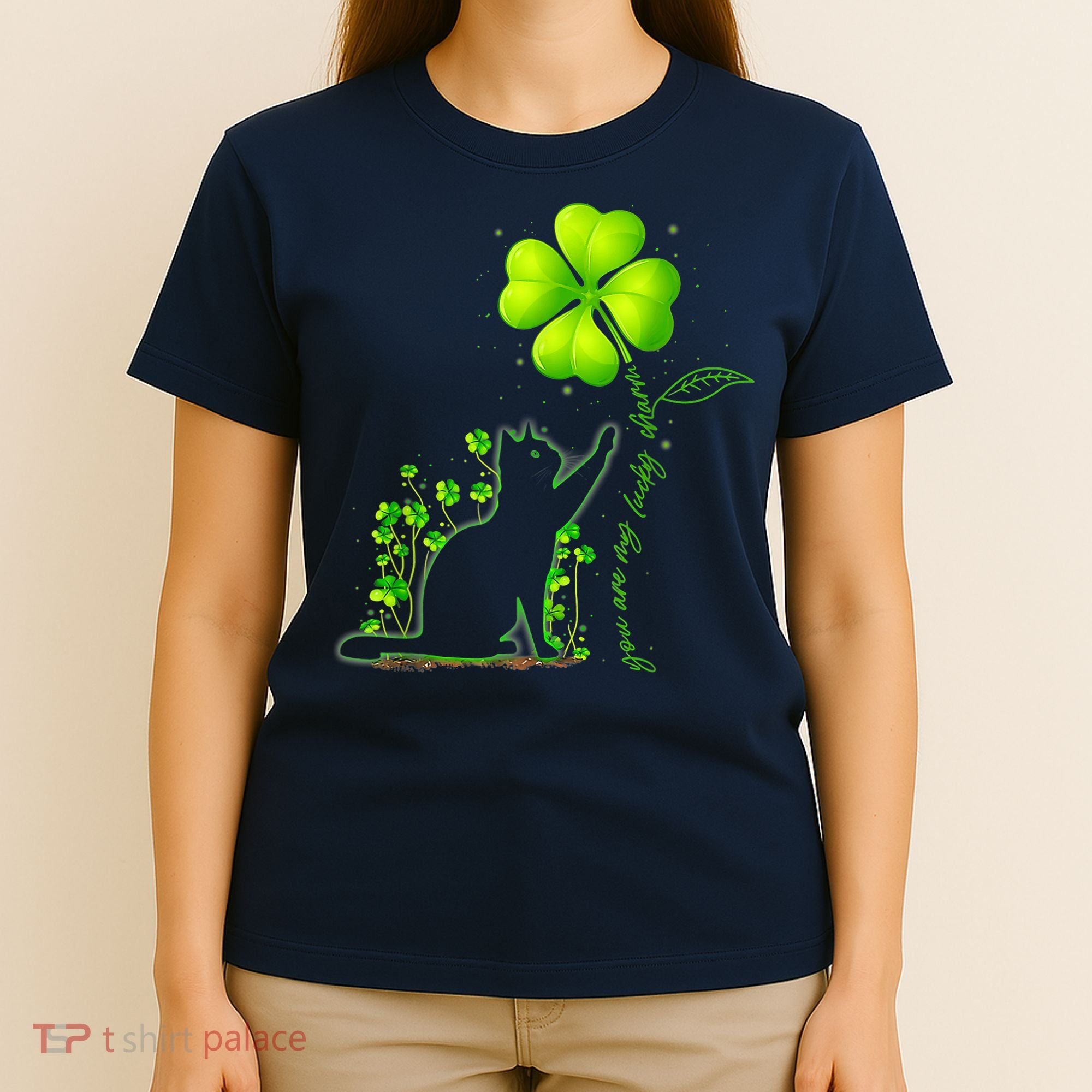 St Patricks Day Black Cat My Lucky Charm Shamrock Wo Girl T-Shirt
