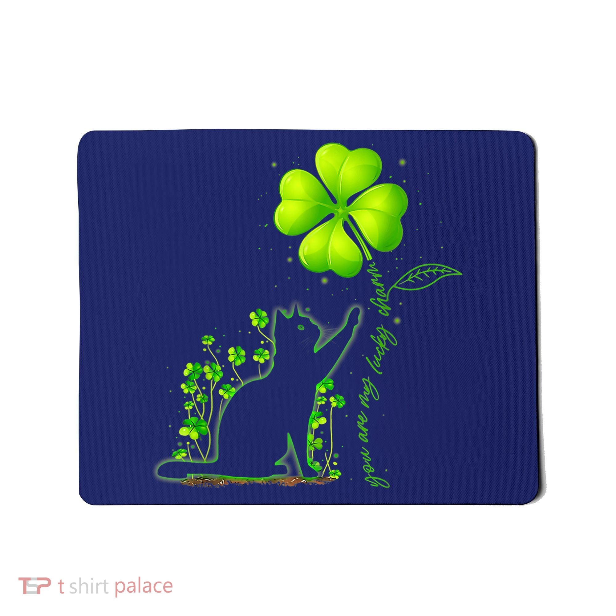 St Patricks Day Black Cat My Lucky Charm Shamrock Wo Girl Mousepad