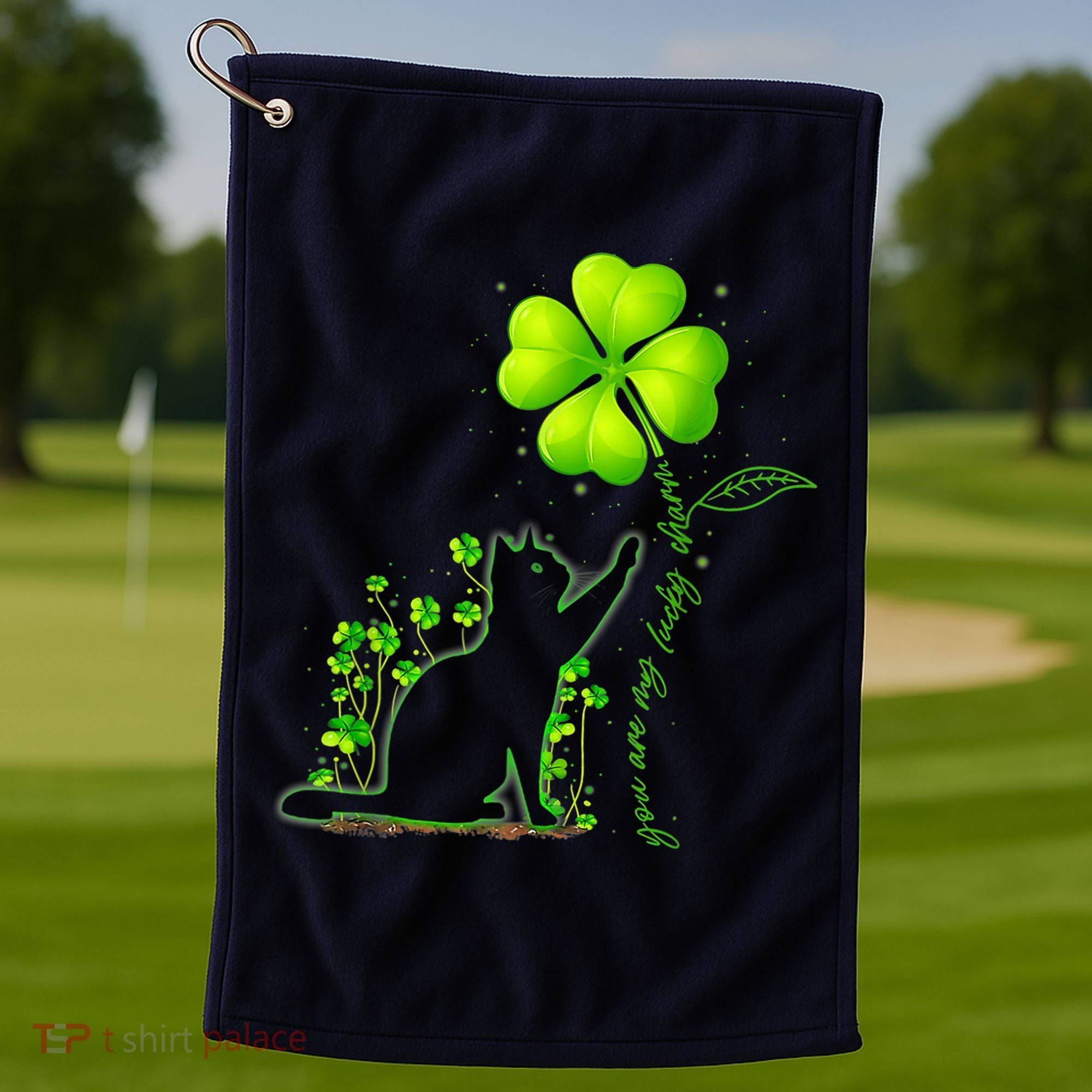St Patricks Day Black Cat My Lucky Charm Shamrock Wo Girl Golf Towel