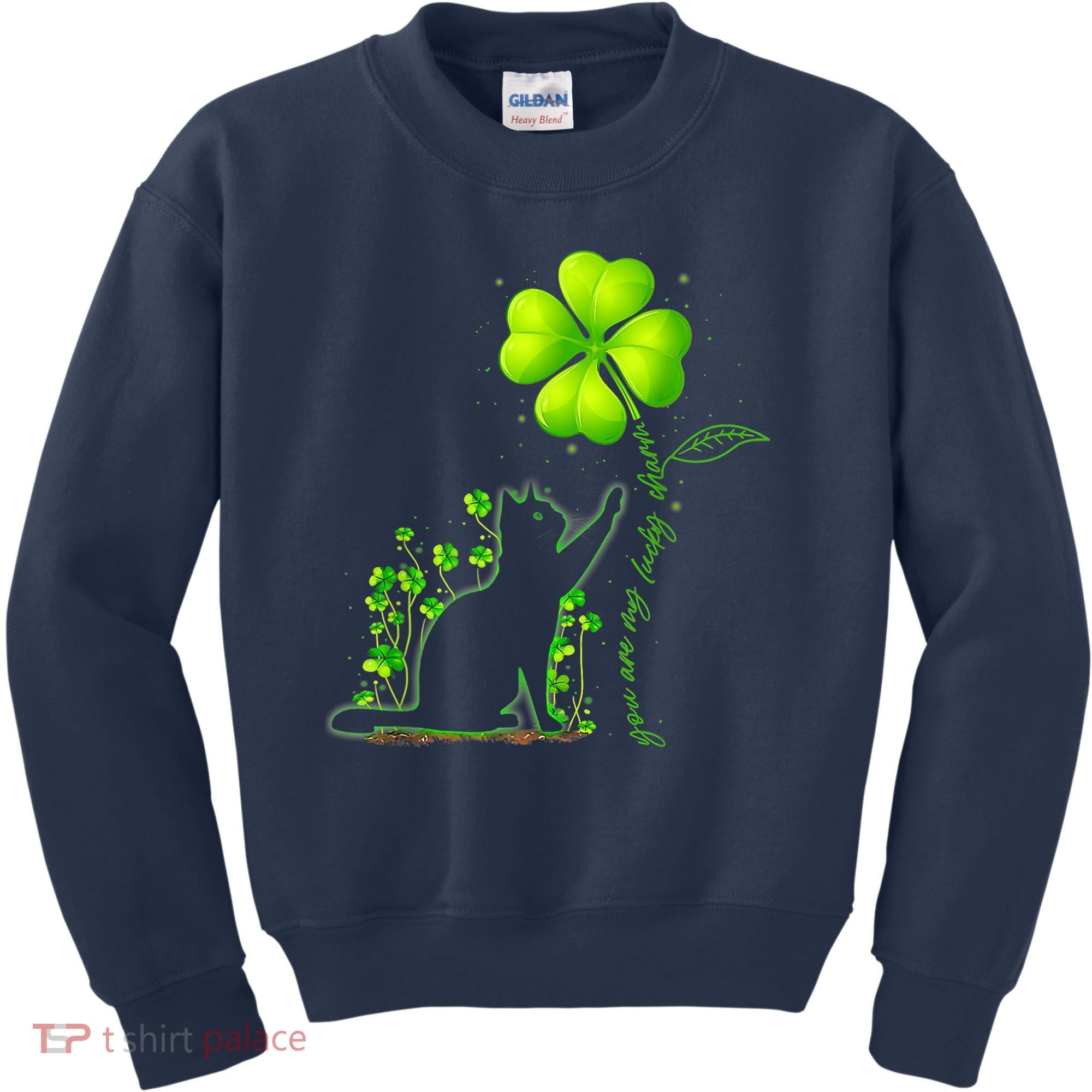 St Patricks Day Black Cat My Lucky Charm Shamrock Wo Girl Kids Sweatshirt
