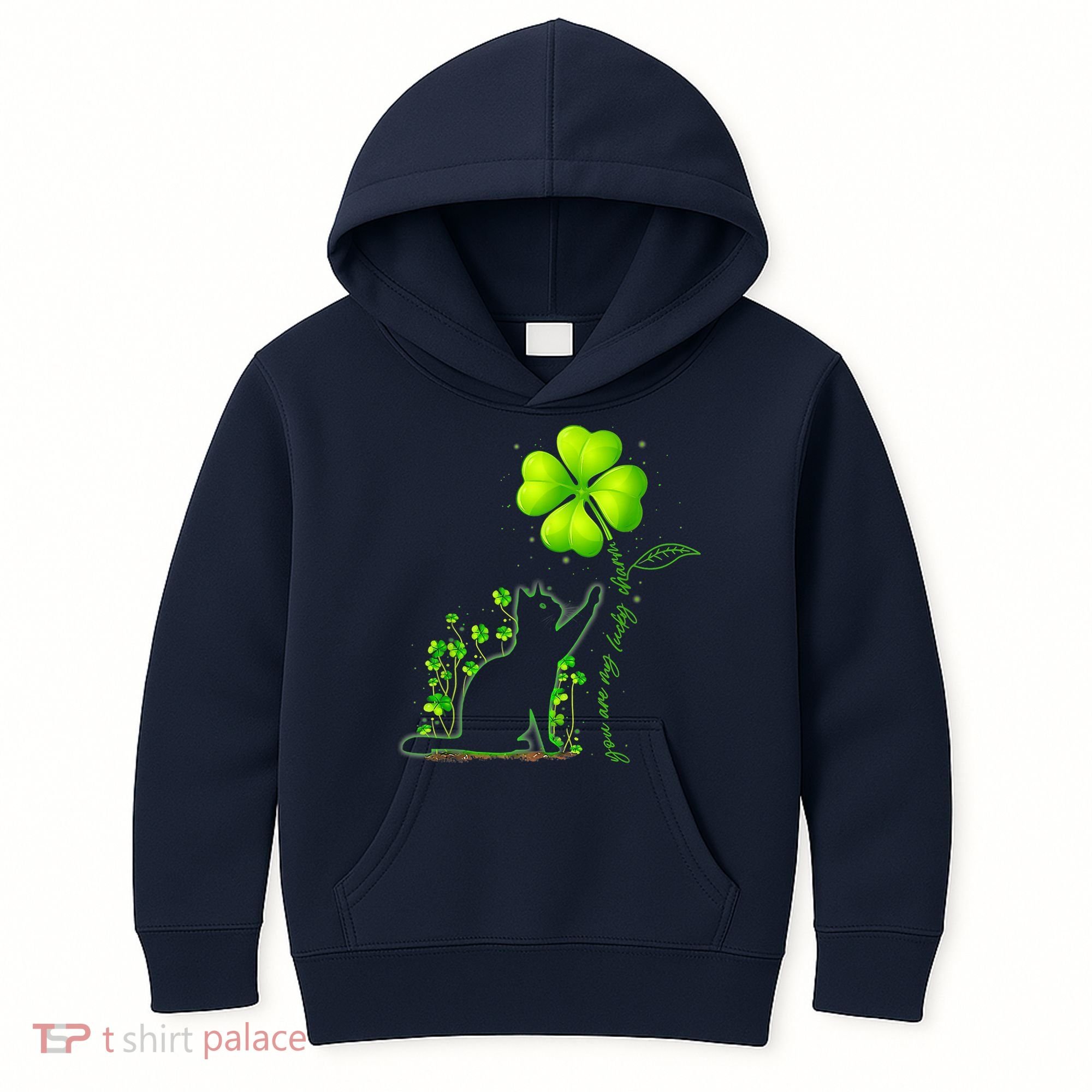 St Patricks Day Black Cat My Lucky Charm Shamrock Wo Girl Kids Hoodie