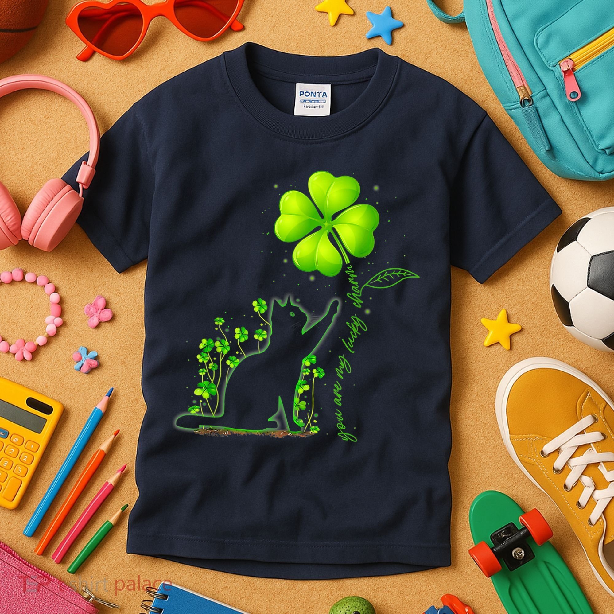 St Patricks Day Black Cat My Lucky Charm Shamrock Wo Girl Kids T-Shirt