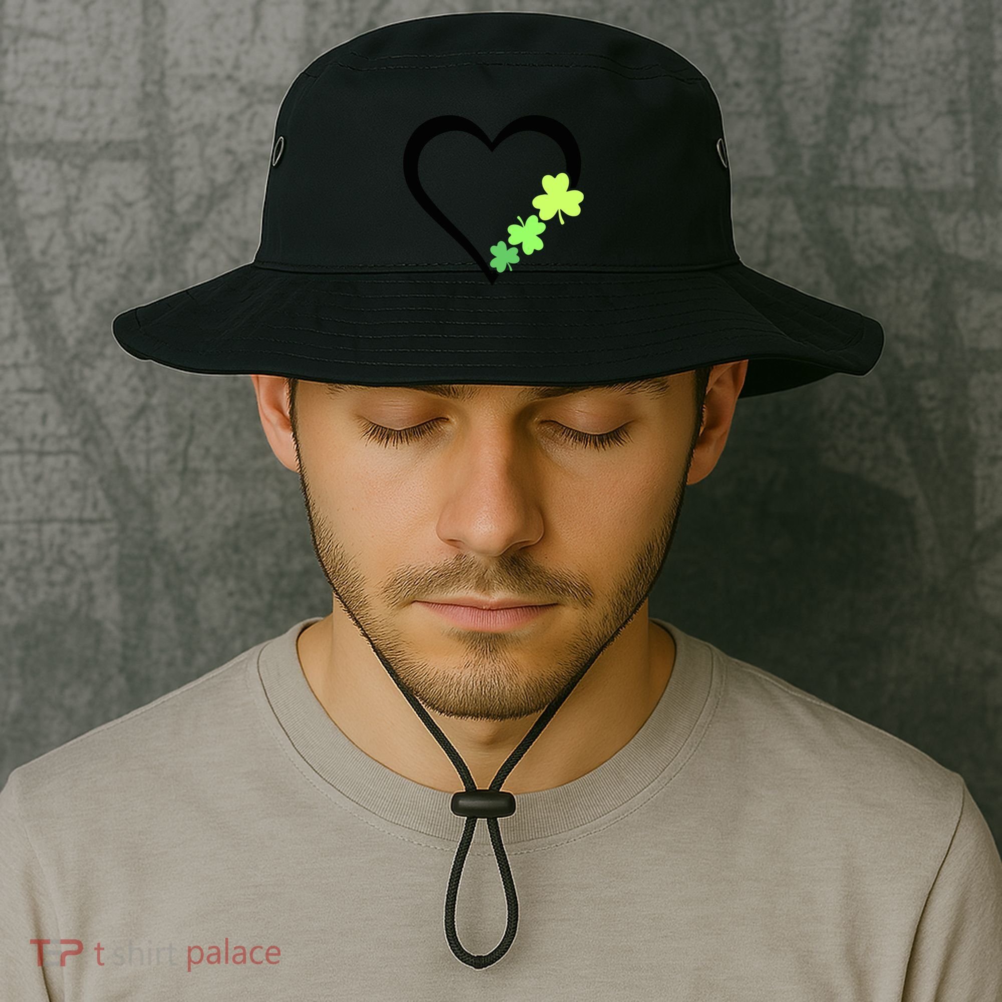 St Patricks Day, Funny St Patricks Day, St Patricks Day Heart Clover Bucket Hat