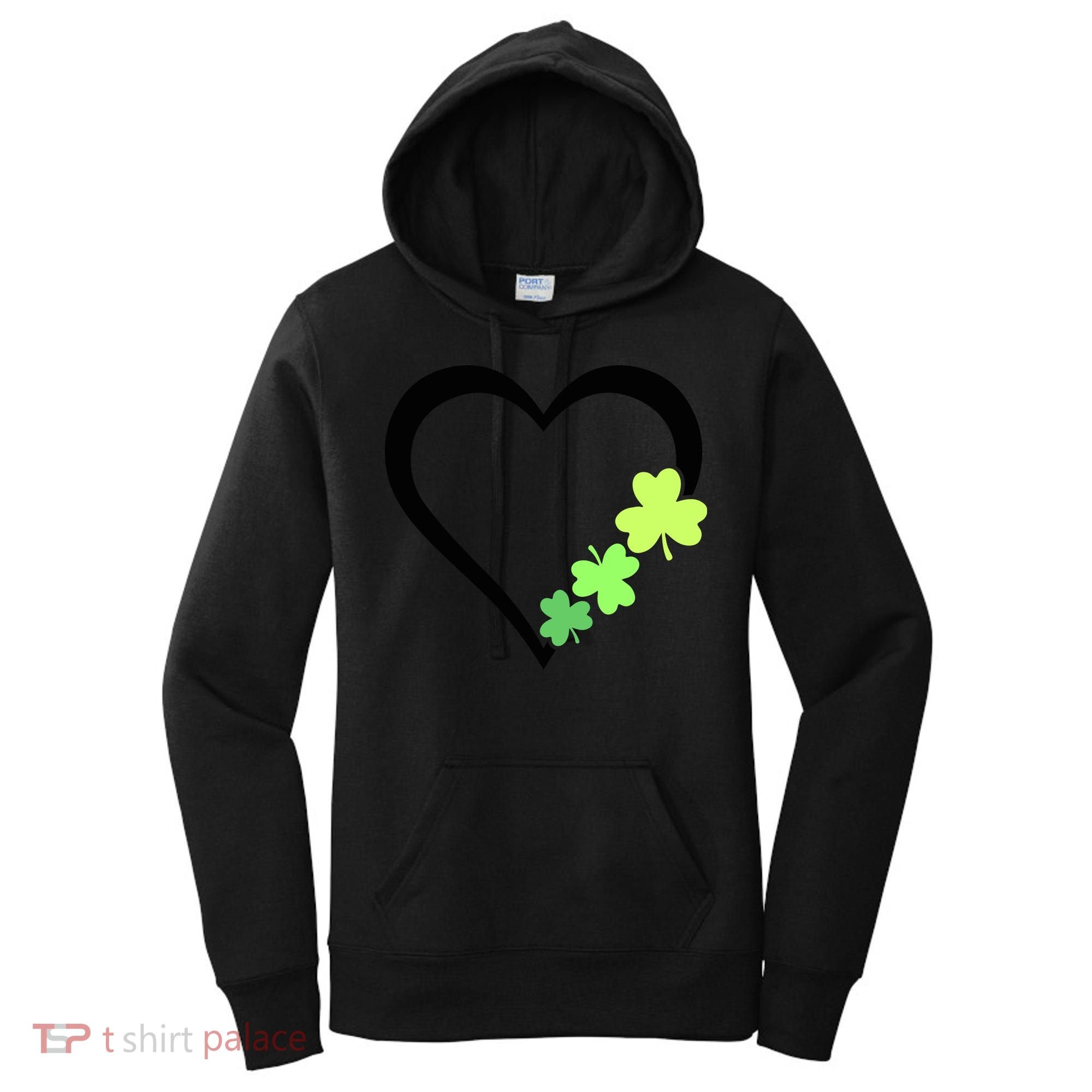 St Patricks Day, Funny St Patricks Day, St Patricks Day Heart Clover Women's Hoodie