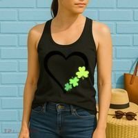 St Patricks Day, Funny St Patricks Day, St Patricks Day Heart Clover Women's Tank Top thumb 2