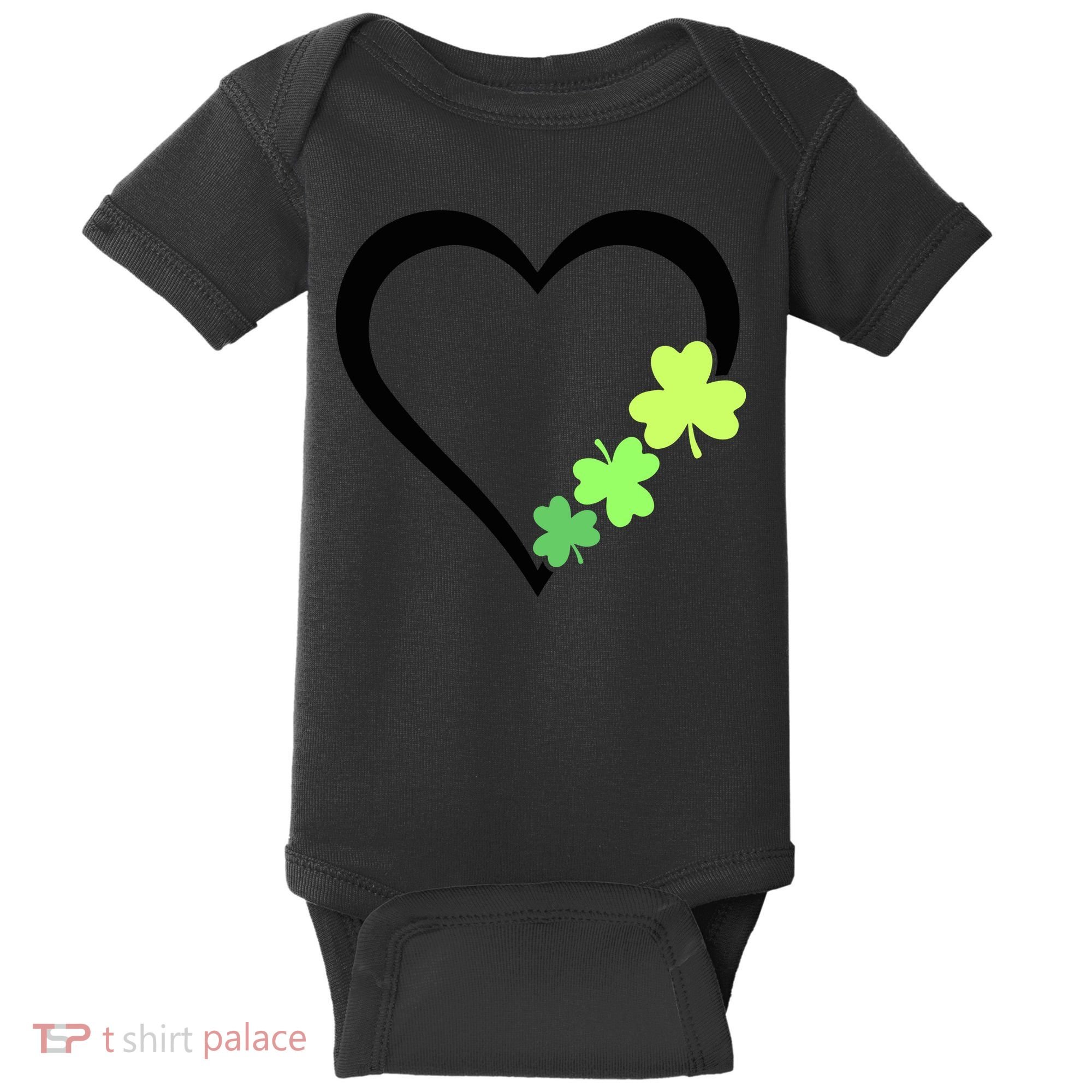 St Patricks Day, Funny St Patricks Day, St Patricks Day Heart Clover Baby Bodysuit