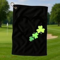 St Patricks Day, Funny St Patricks Day, St Patricks Day Heart Clover Golf Towel thumb 1