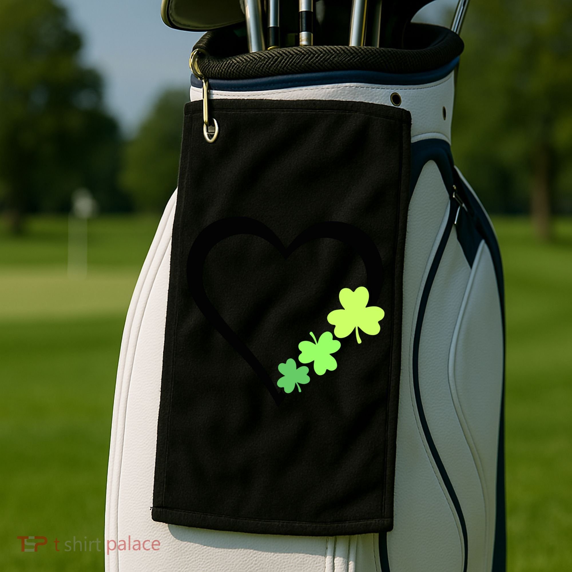 St Patricks Day, Funny St Patricks Day, St Patricks Day Heart Clover Golf Towel