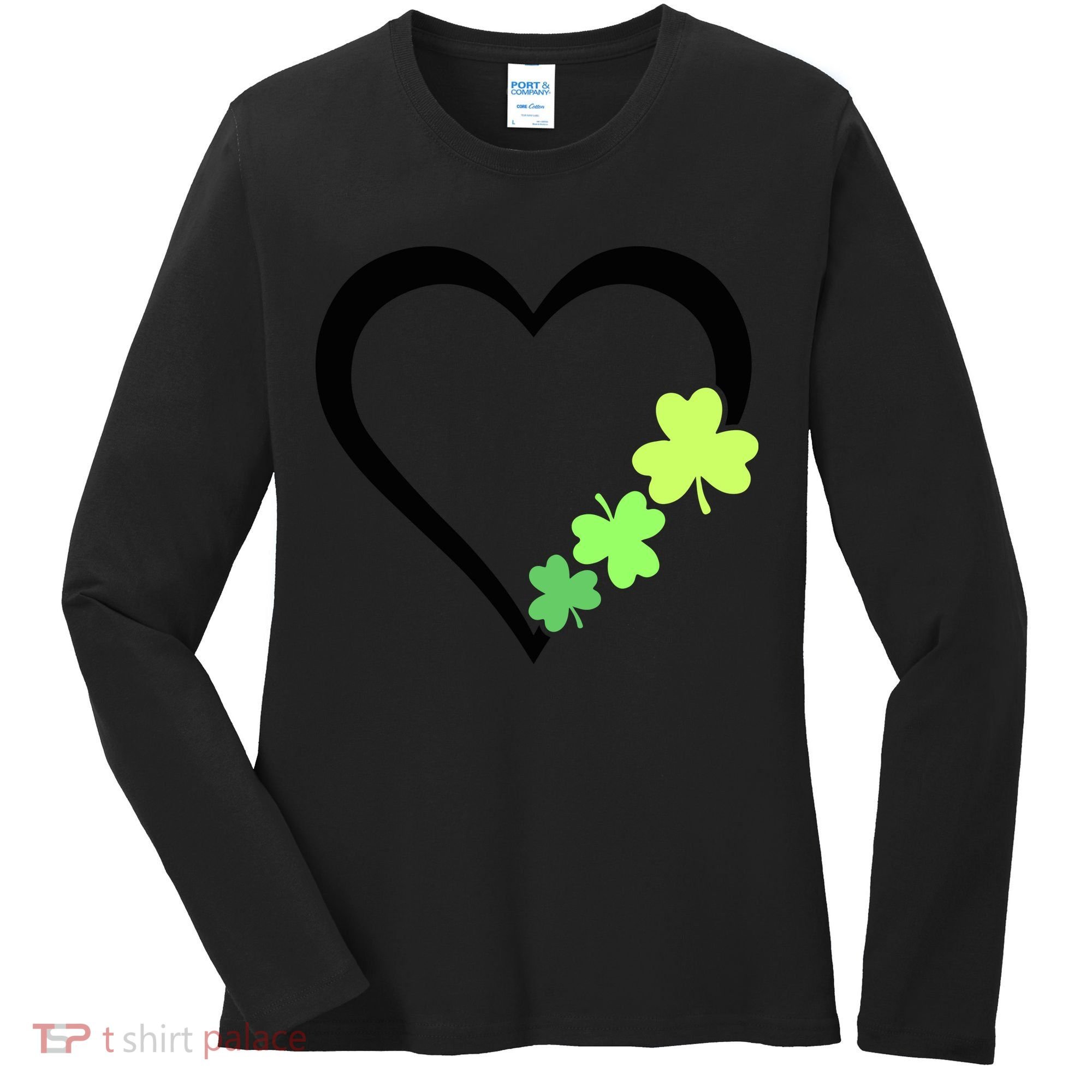 St Patricks Day, Funny St Patricks Day, St Patricks Day Heart Clover Women's Long Sleeve Shirt