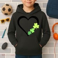 St Patricks Day, Funny St Patricks Day, St Patricks Day Heart Clover Kids Hoodie thumb 2