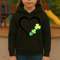 St Patricks Day, Funny St Patricks Day, St Patricks Day Heart Clover Kids Hoodie thumb 3