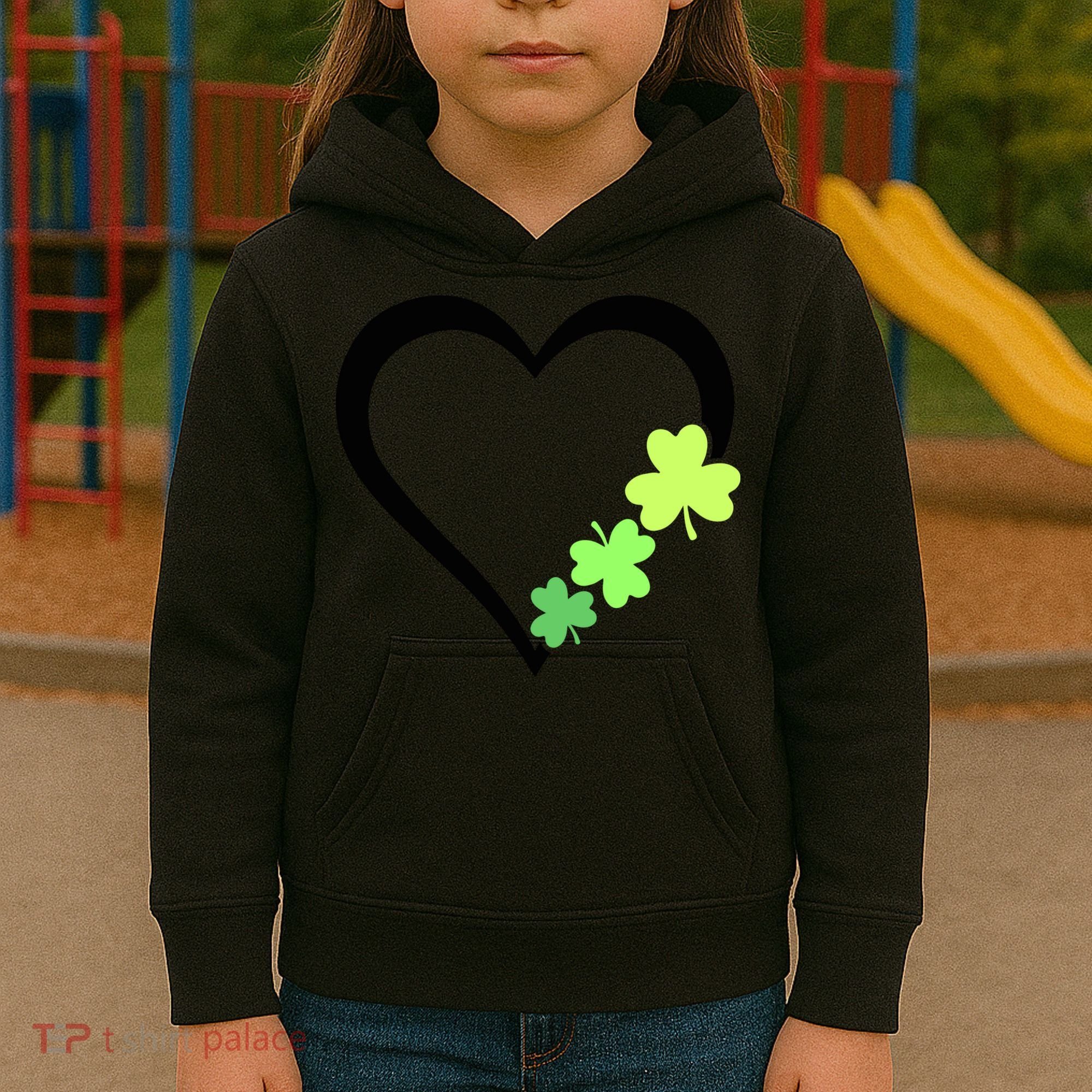 St Patricks Day, Funny St Patricks Day, St Patricks Day Heart Clover Kids Hoodie