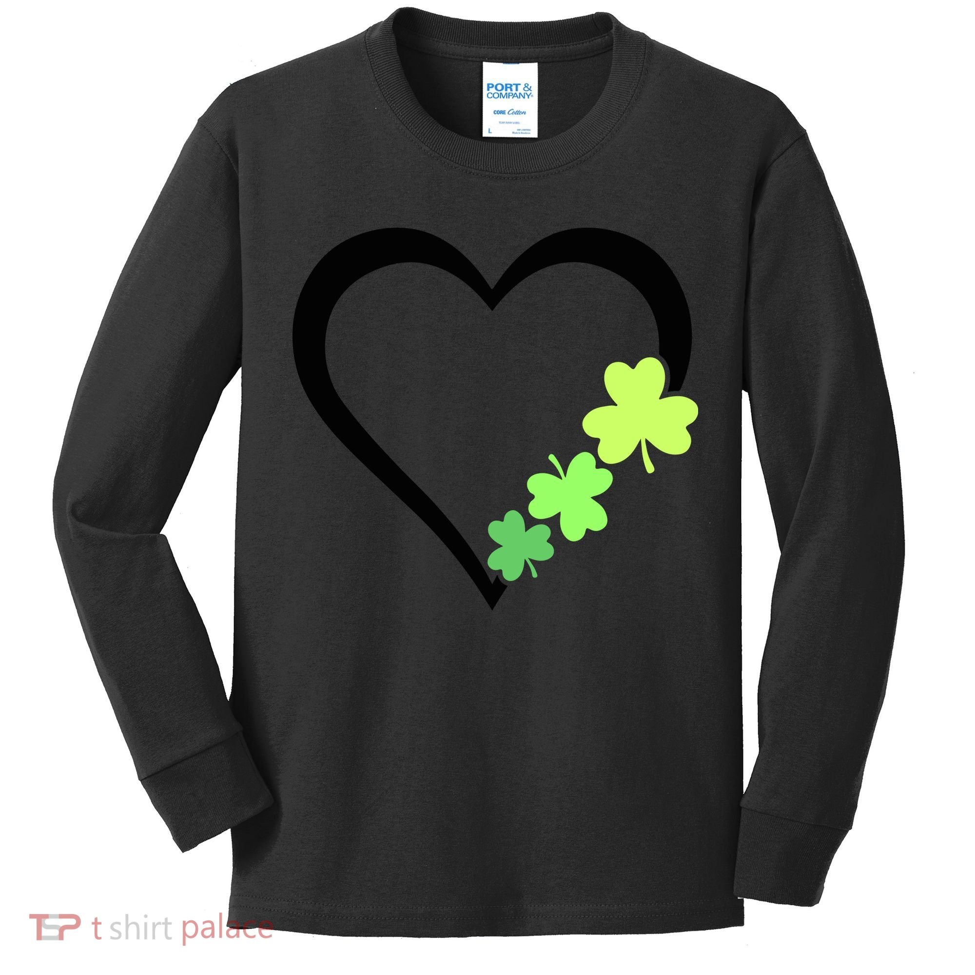 St Patricks Day, Funny St Patricks Day, St Patricks Day Heart Clover Kids Long Sleeve Shirt