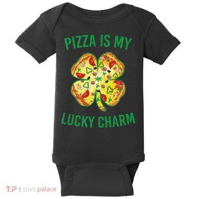 St Patrick's Day Is My Lucky Charm Pizza Shamrock Baby Bodysuit