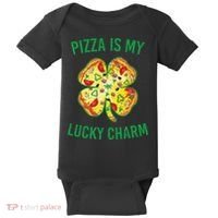 St Patrick's Day Is My Lucky Charm Pizza Shamrock Baby Bodysuit thumb 0