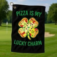 St Patrick's Day Is My Lucky Charm Pizza Shamrock Golf Towel thumb 1